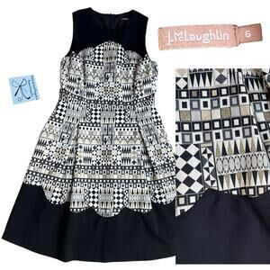 J. McLaughlin Metallic Geometric Fit and Flare Dress Sz 6